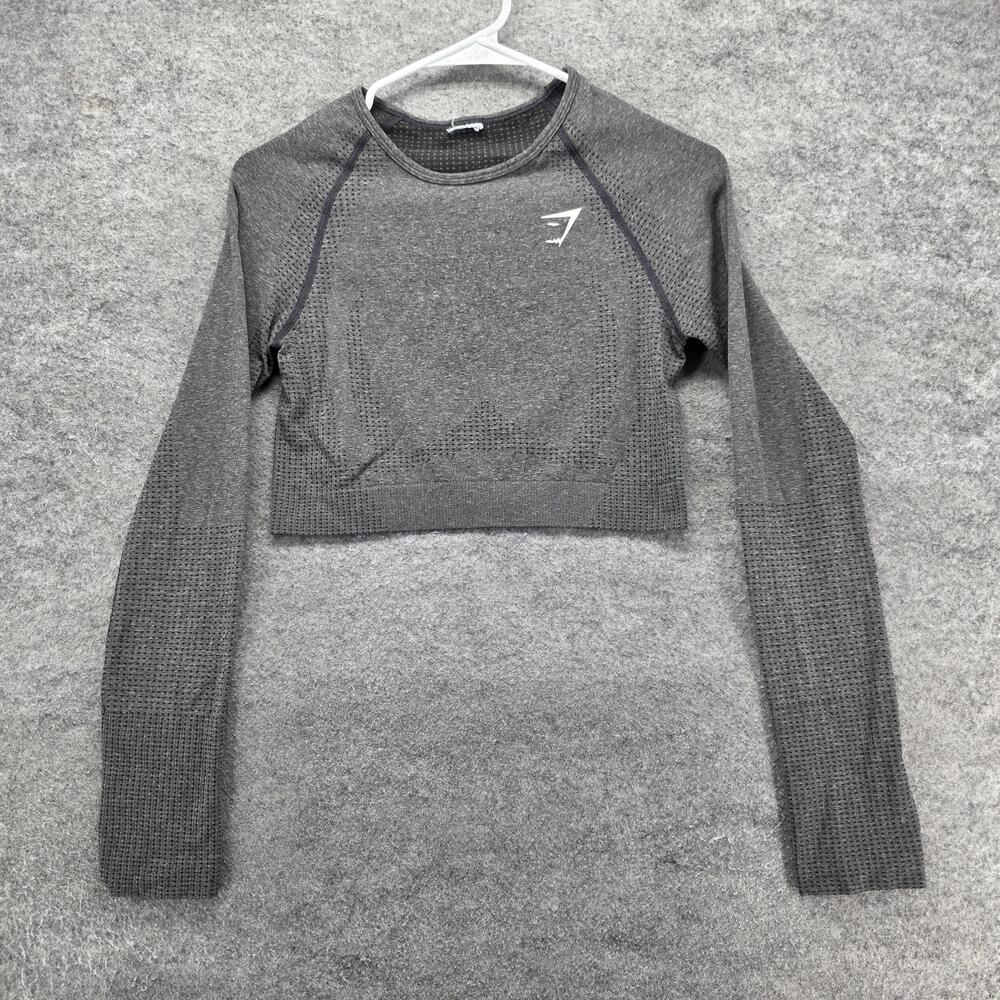 Gymshark T-Shirt Womens XS Gray Cropped Long Sleeve Raglan Crew Neck Athletic